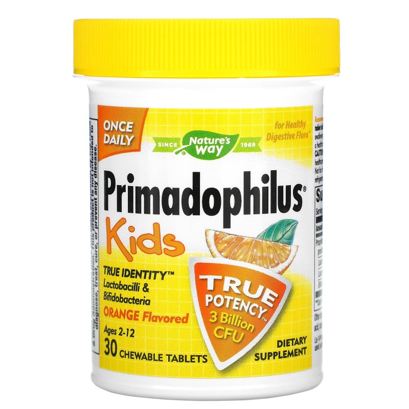 Nature's Way, Primadophilus, детский, апельсиновый, 3 млрд КОЕ, 30 жевательных таблеток
