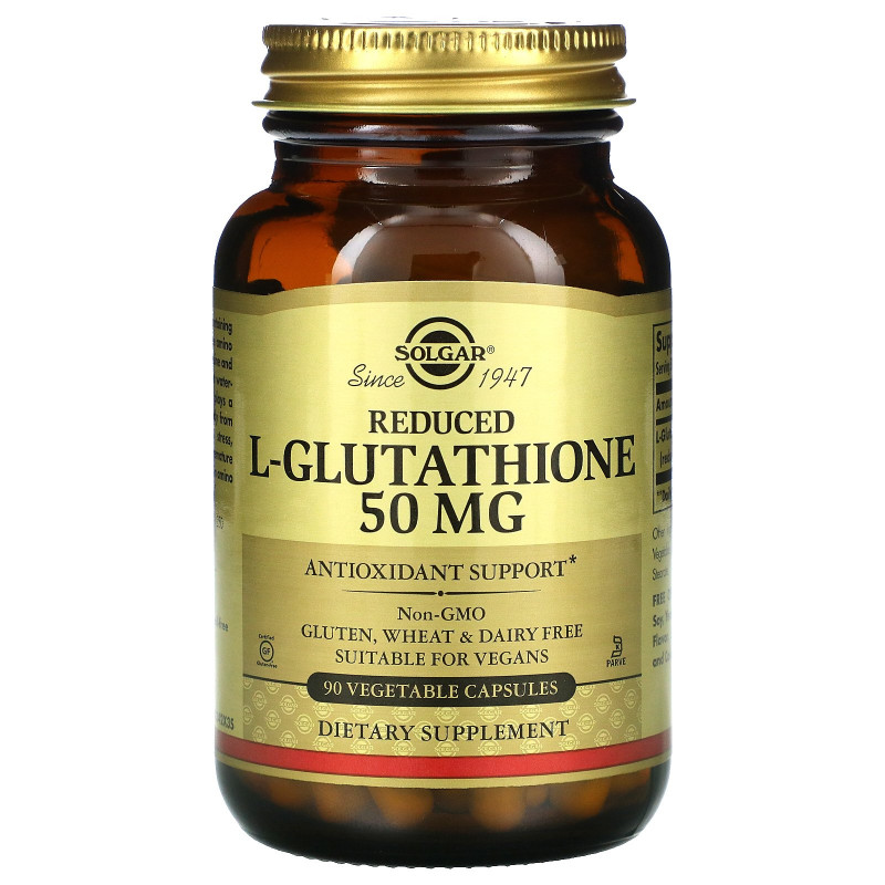 Solgar, Редуцированный L-глутатион, 50 мг, 90 вегетарианских капсул