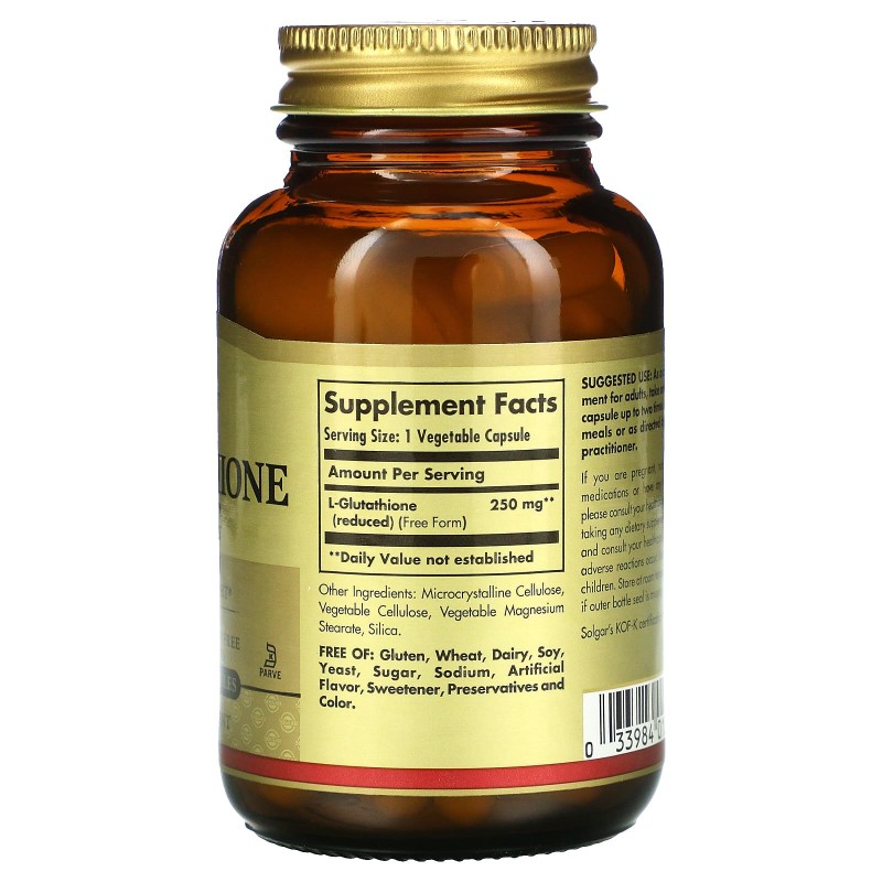 Solgar, Сокращенный L-глутатион, 250 мг, 60 капсул на растительной основе
