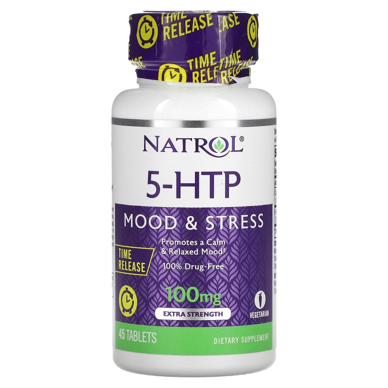 Natrol, 5-гидрокситриптофан, с отложенным высвобождением, экстра сильный, 100 мг, 45 таблеток