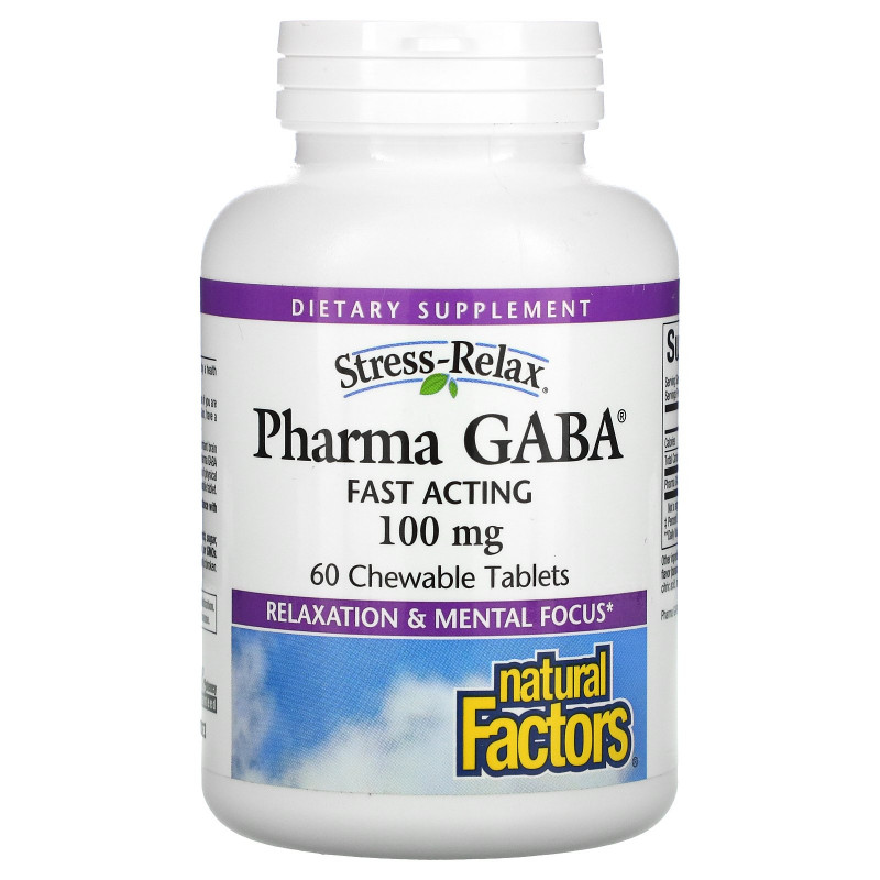 Natural Factors, Stress-Relax, Pharma GABA, 60 жевательных таблеток