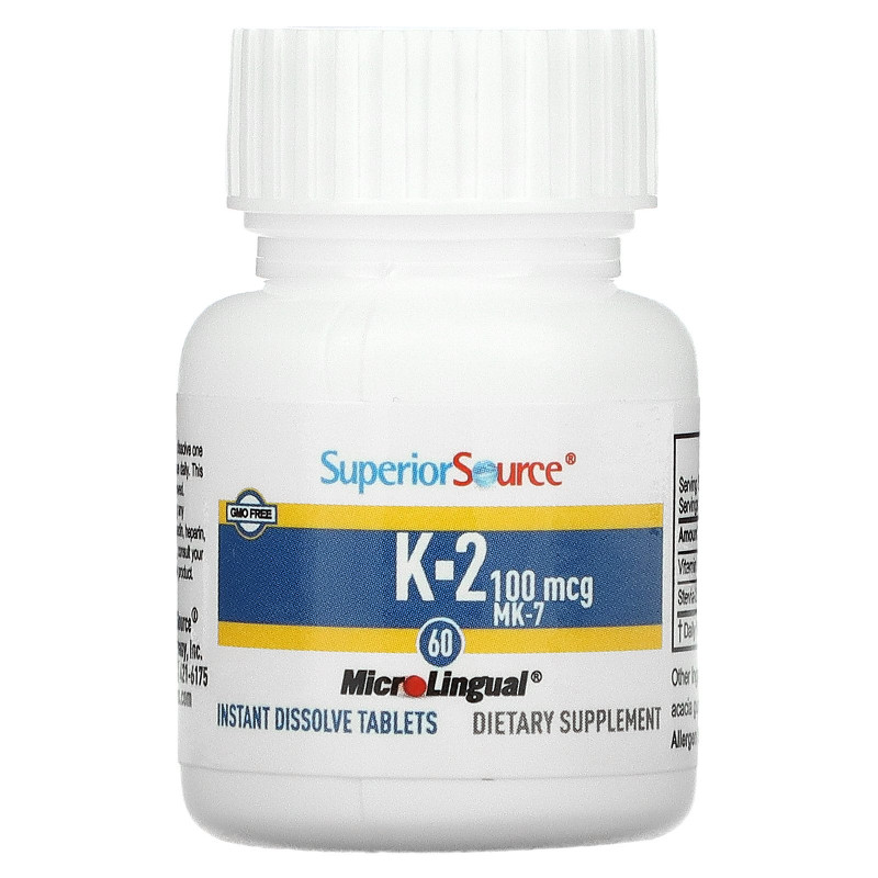 Superior Source, Витамин K2, 100 мкг, 60 микролингвальных быстрорастворимых таблеток
