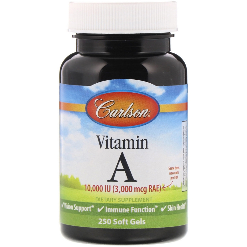 Carlson Labs, Витамин A, 10,000 МЕ, натуральный, 250 гелевых капсул