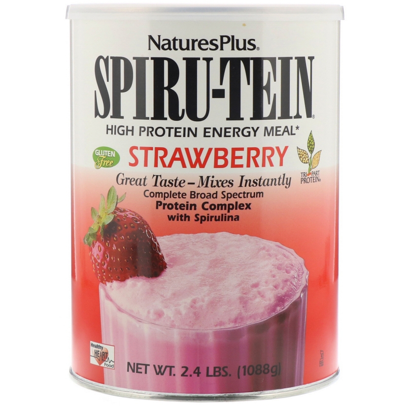 Nature's Plus, Spiru-Tein, энергетический продукт с высоким содержанием белка, со вкусом клубники, 2,4 фунта (1088 г)