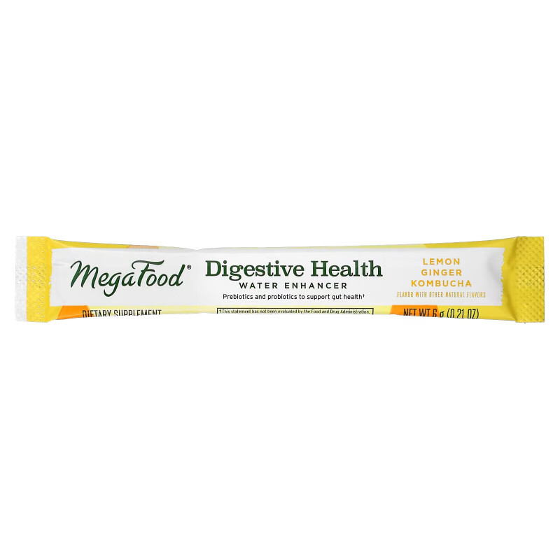 MegaFood, Digestive Health, Water Enhancer, Lemon Ginger Kombucha, 10 Packets, 0.21 oz (6 g) Each