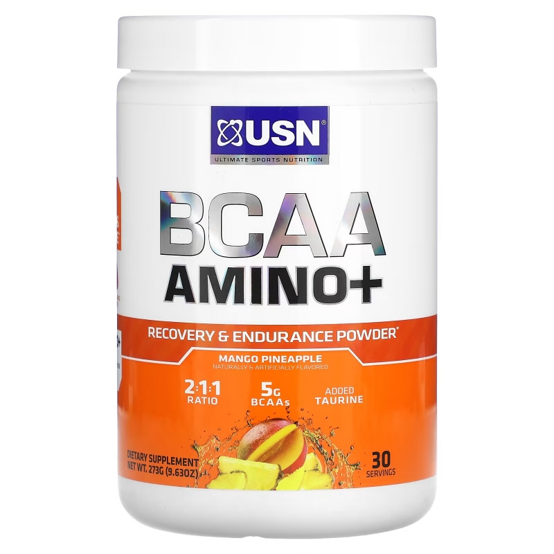 USN, BCAA Amino+, Recovery & Endurance Powder, Mango Pineapple, 9.63 oz (273 g)