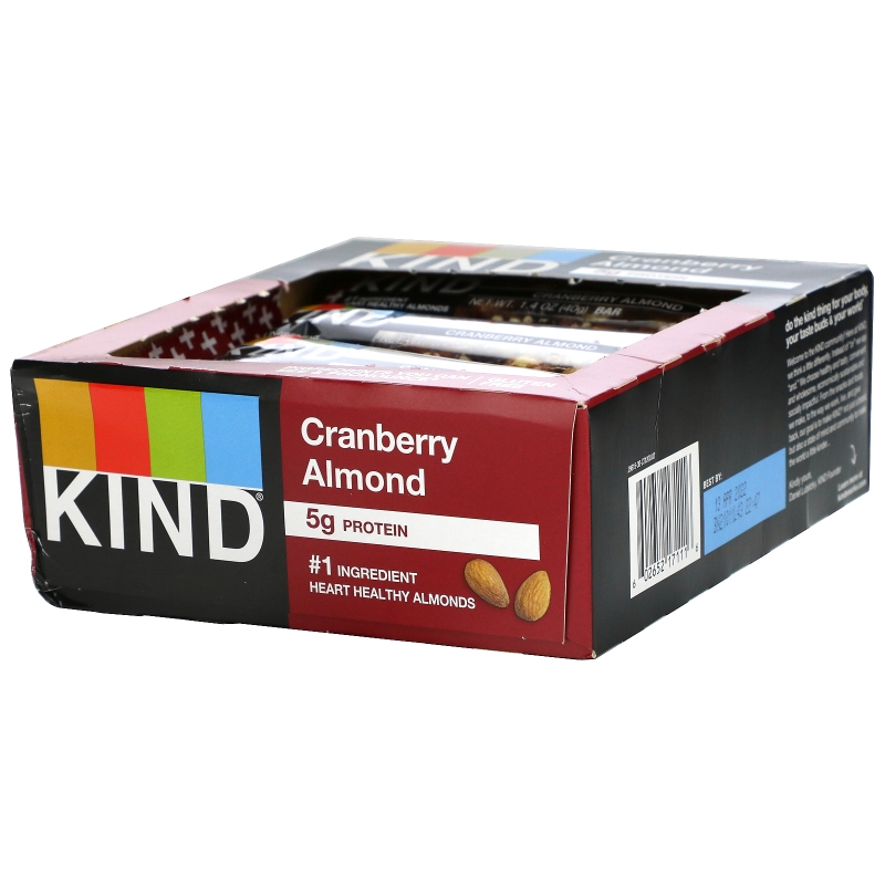 KIND Bars Kind Plus батончики с клюквой миндалем и антиоксидантами 12 батончиков по 14 унции (40 г) каждый