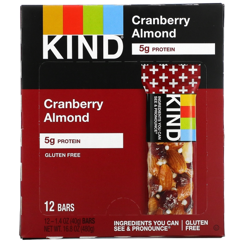 KIND Bars Kind Plus батончики с клюквой миндалем и антиоксидантами 12 батончиков по 14 унции (40 г) каждый