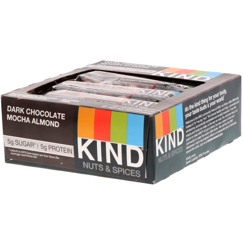 KIND Bars "Орехи со специями" с темным шоколадом мокко и миндалем 12 батончиков по 1.4 унций (40 г)