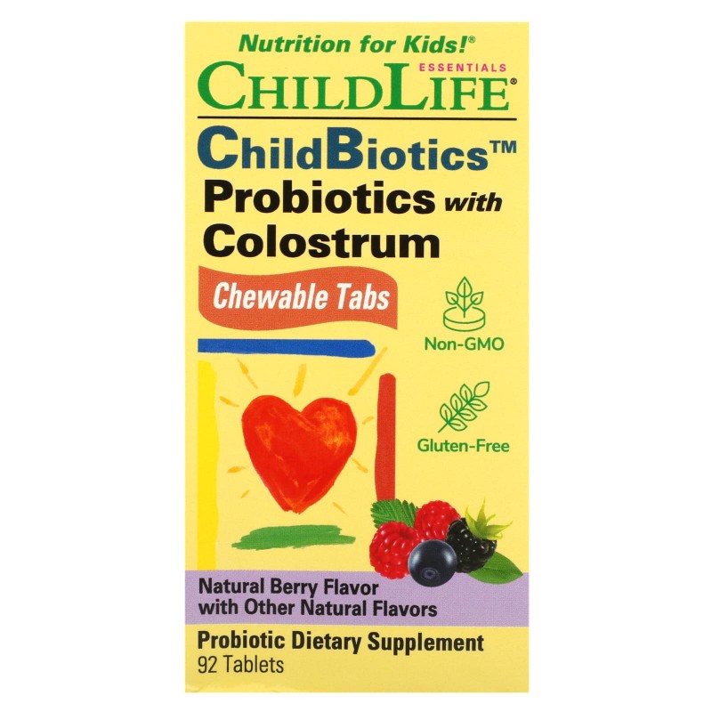 ChildLife Пробиотики с молозивом со вкусом разных ягод 90 жевательных таблеток