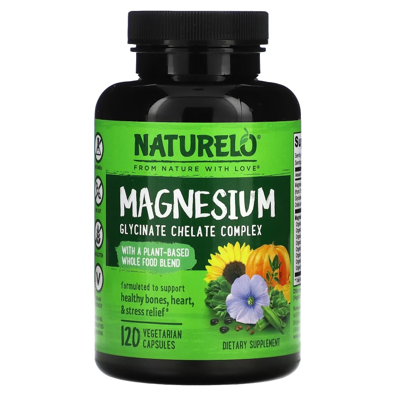 NATURELO, Magnesium with Organic Veggies & Seeds, 200 mg, 120 Vegetarian Capsules