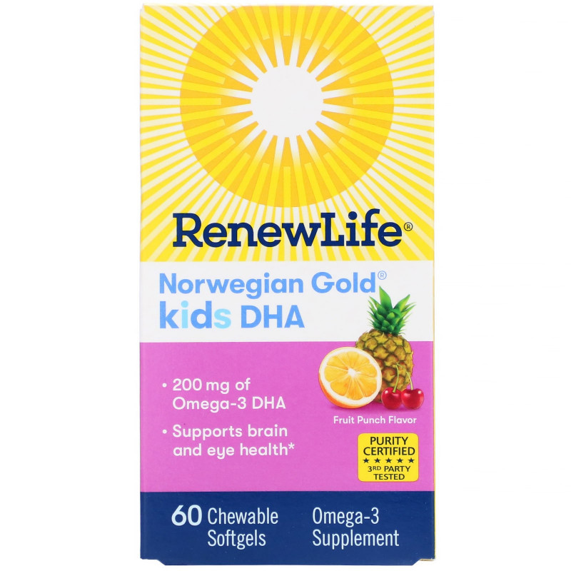 Renew Life "Норвежское золото" ДГК для детей фруктовый вкус 60 жевательных мягких капсул
