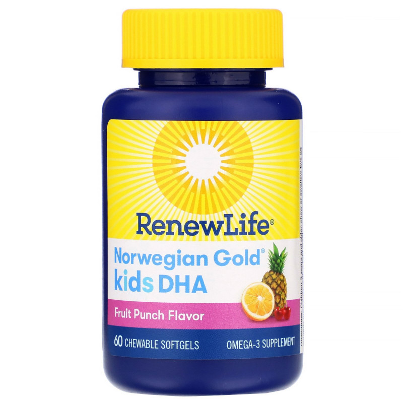 Renew Life "Норвежское золото" ДГК для детей фруктовый вкус 60 жевательных мягких капсул