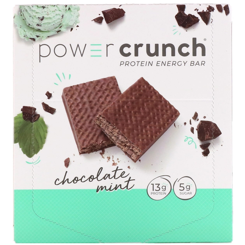 BNRG, Power Crunch, протеиновый энергетический батончик с оригинальным вкусом шоколада и мяты, 12 шт. по 40 г
