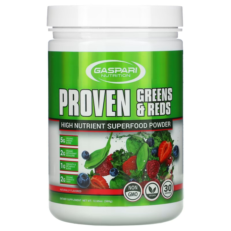Gaspari Nutrition, Proven Greens & Reds, суперфуд в порошке с высоким содержанием питательных веществ, с натуральным вкусом, 360 г (12,69 унции)