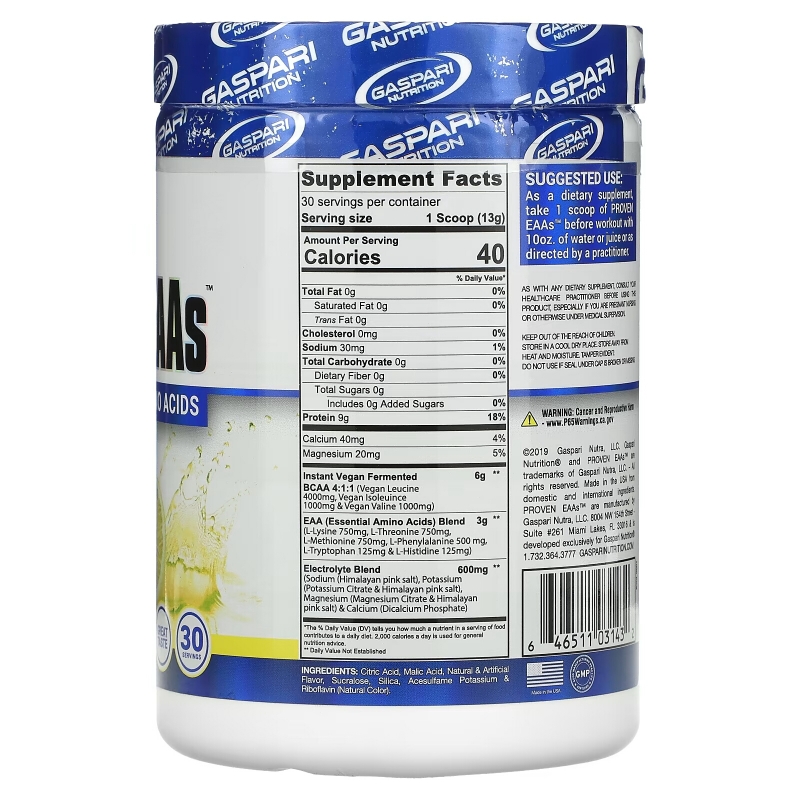 Gaspari Nutrition, Proven EAAs, Lemon Ice, 13.75 oz (390 g)