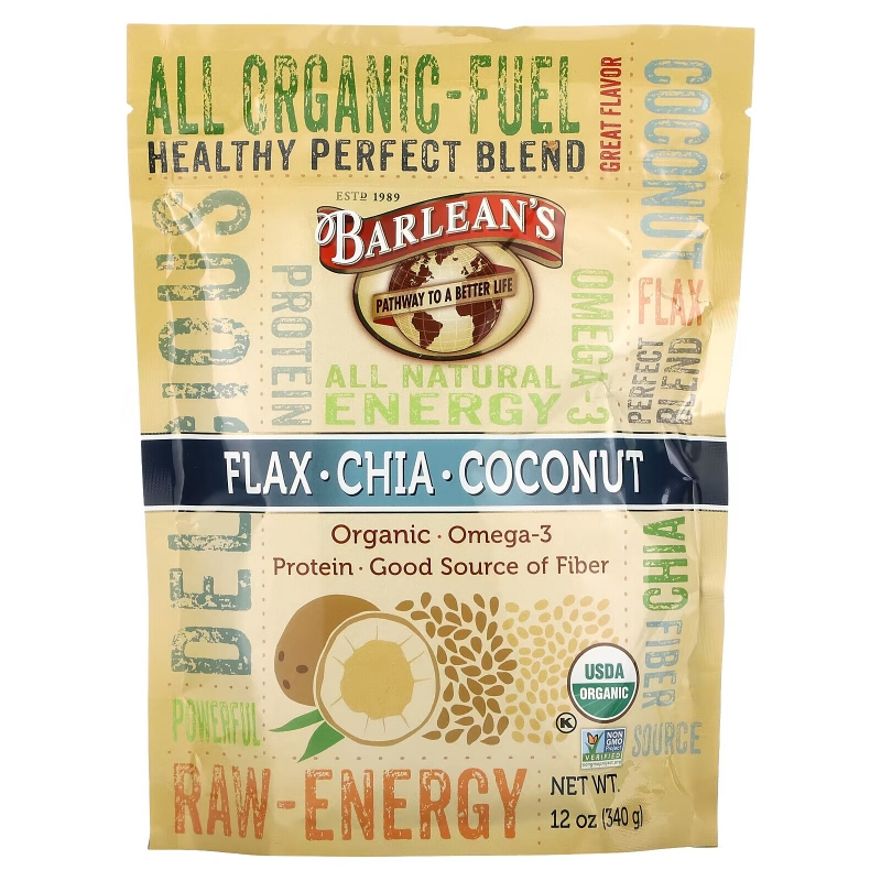 Barlean's Raw Energy Flax-Chia-Coconut blend 12oz pouch