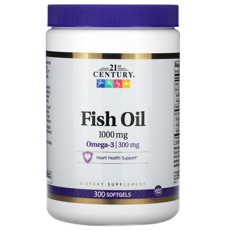 21st Century Health Care Fish Oil Omega-3 1000 mg 300 Softgels