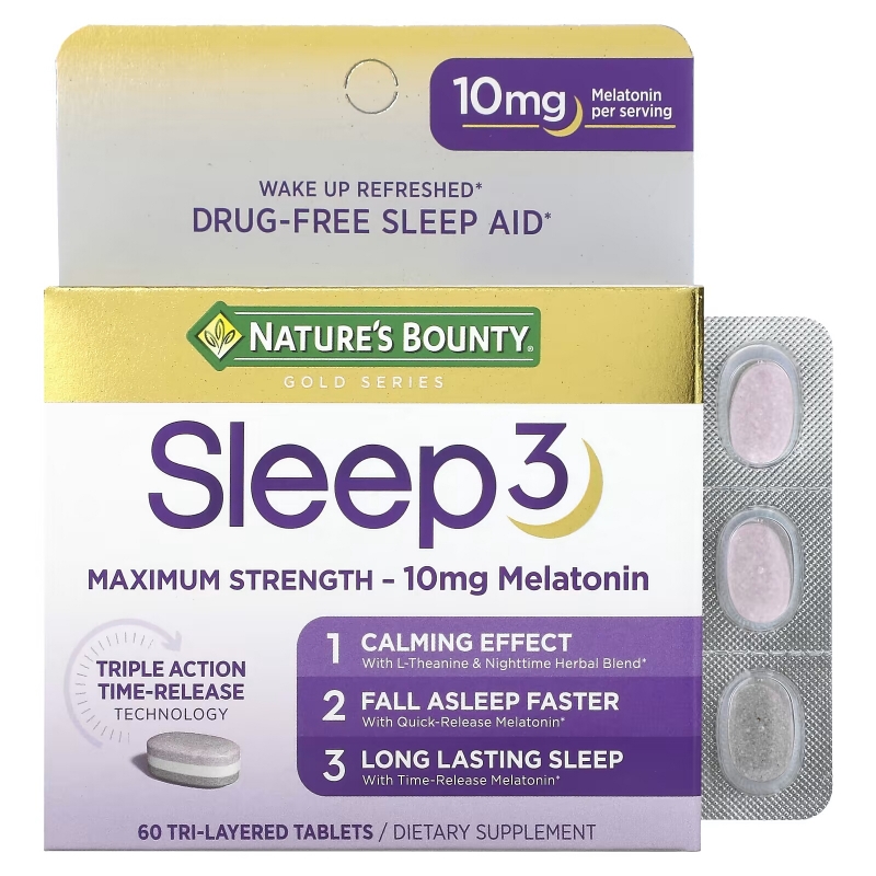 Nature's Bounty, Sleep 3, Maximum Strength, Drug-Free Sleep Aid, 60 Tri-Layered Tablets