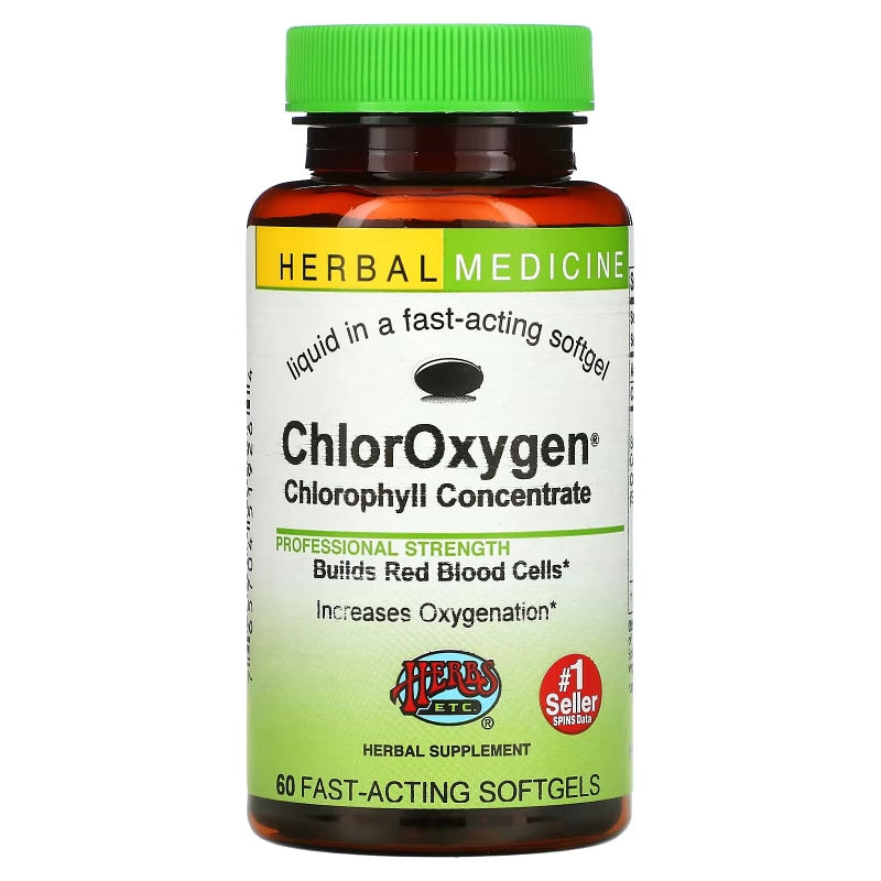 Herbs Etc. ChlorOxygen Концентрат хлорофилла 60 быстродействующих желатиновых капсул