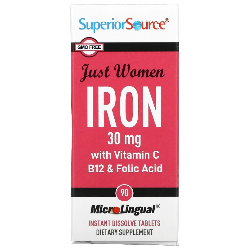 Superior Source, Just Women, железо с витамином C, B12 и фолиевой кислотой, 15 мг, 90 быстрорастворимых таблеток MicroLingual (Товар снят с продажи)