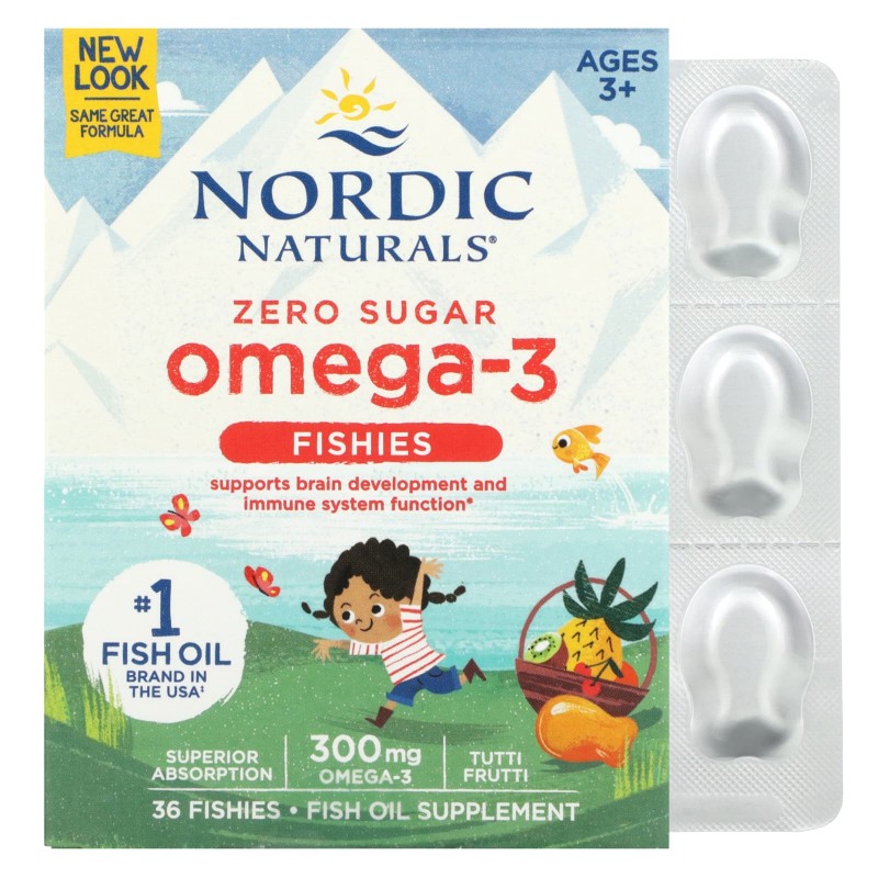 Nordic Naturals Конфеты в виде рыбок от Nordic с омега-3 со вкусом засахаренных фруктов 300 мг 36 конфет