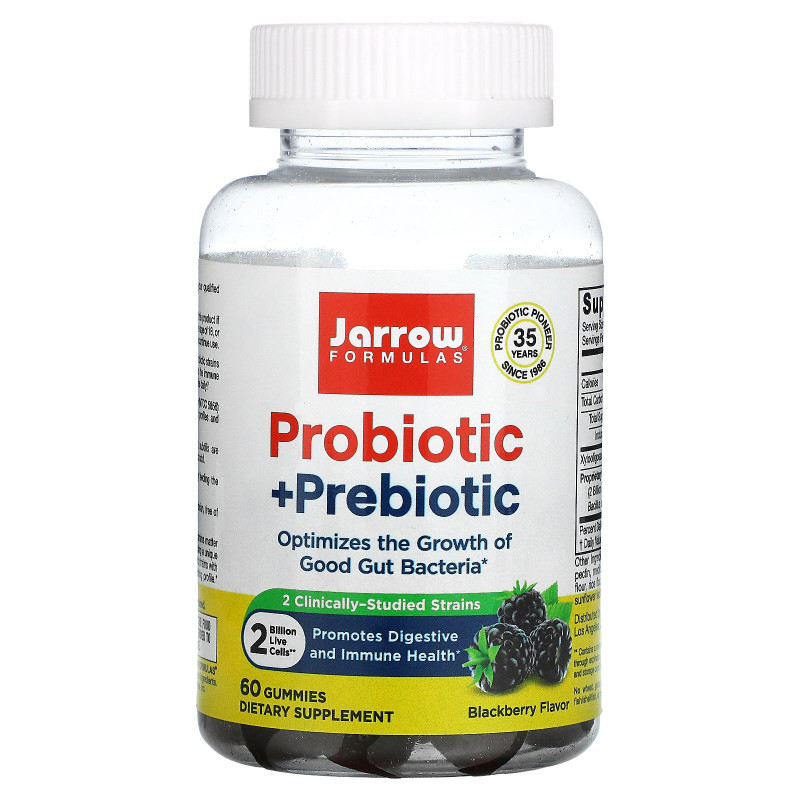 Jarrow Formulas, Пробиотик и пребиотик, ежевика, 2 млрд, 60 жевательных таблеток