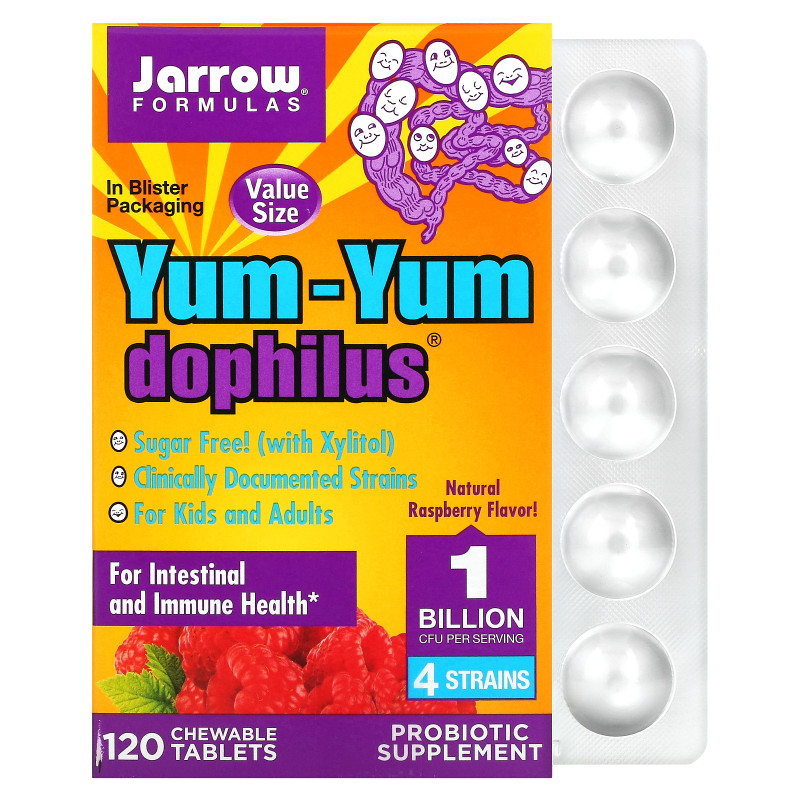 Jarrow Formulas Yum-Yum дофилус без сахара натуральный вкус малины 120 жевательных таблеток (Ice)
