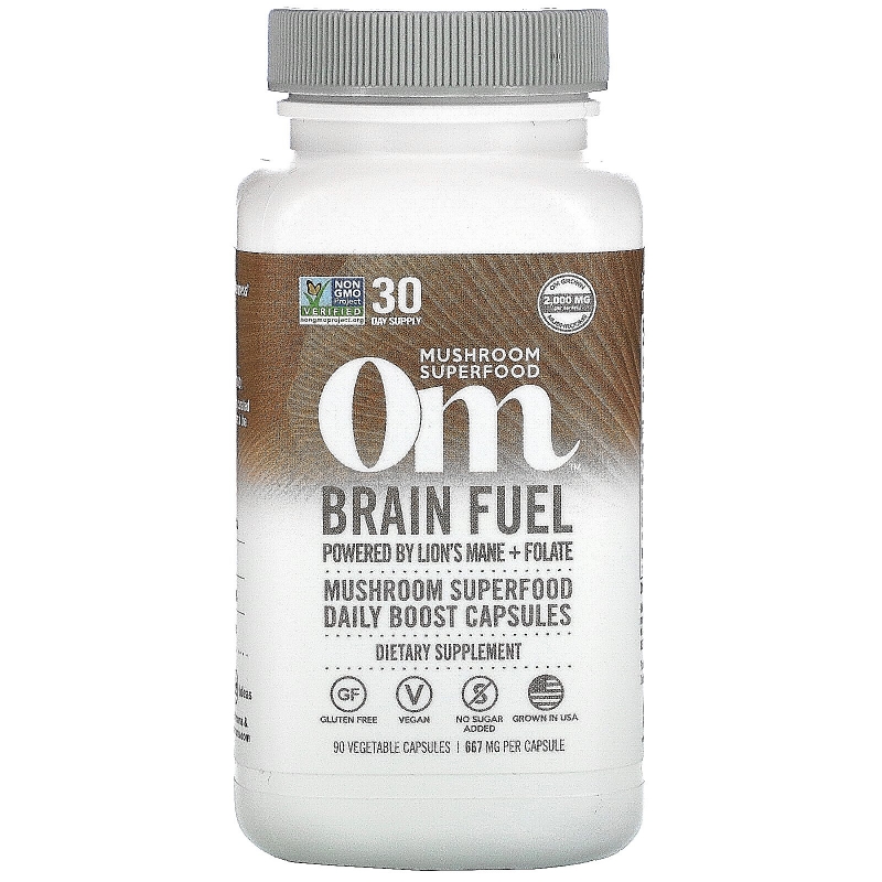 Organic Mushroom Nutrition, Топливо для мозга, на основе ежовика гребенчатого+ фолата, 667 мг, 90 вегетарианских капсул