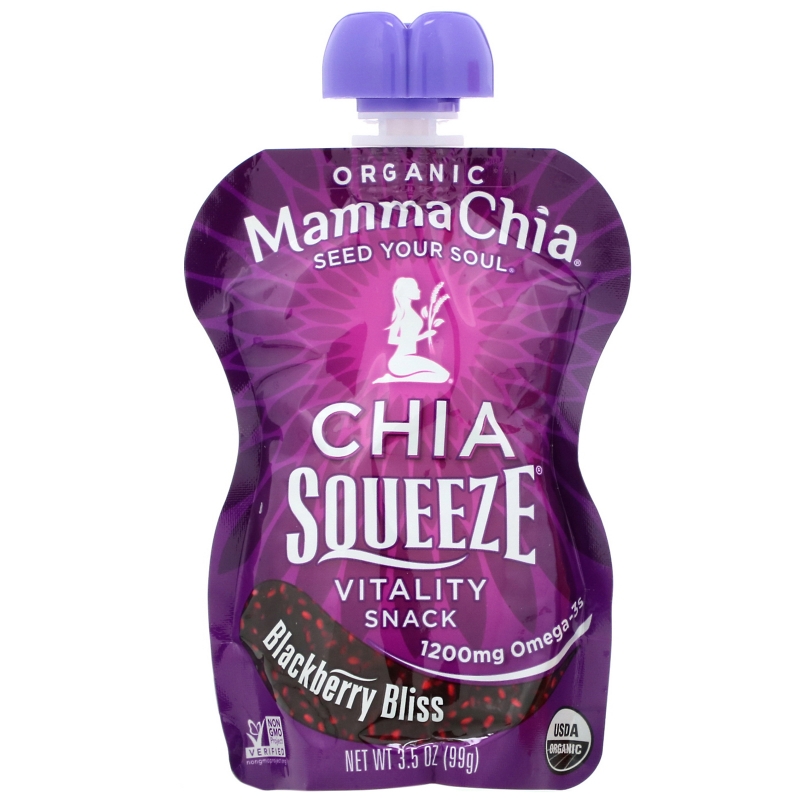 Mamma Chia Chia Squeeze Органическая энергетическая закуска из семян чиа со вкусом ежевики 8 порций 35 унции (99 г) каждая