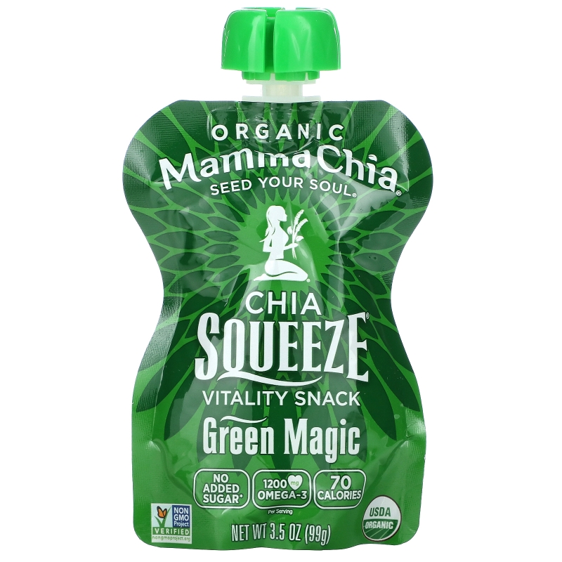 Mamma Chia Закуска для выносливости Chia Squeeze зеленое волшебство 8 пакетиков по 3.5 унций (99 г)