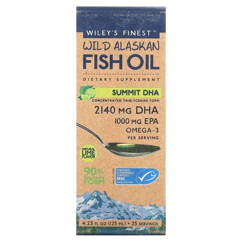 Wiley's Finest, Wild Alaskan Fish Oil, Summit DHA, Natural Lime Flavor, 4.23 fl oz (125 ml)