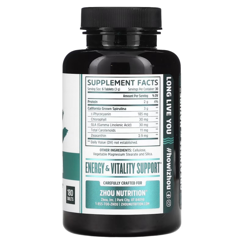 Zhou Nutrition, Spirulina, Longevity Superfood, 180 Tablets