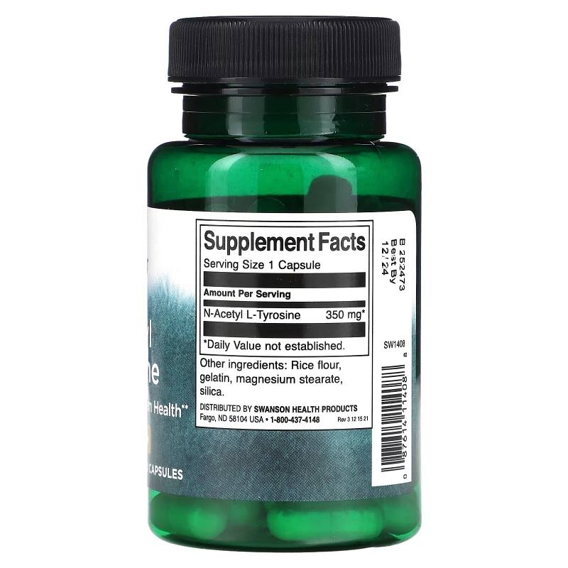 Swanson, N-ацетил L-тирозин, 350 мг, 60 капсул