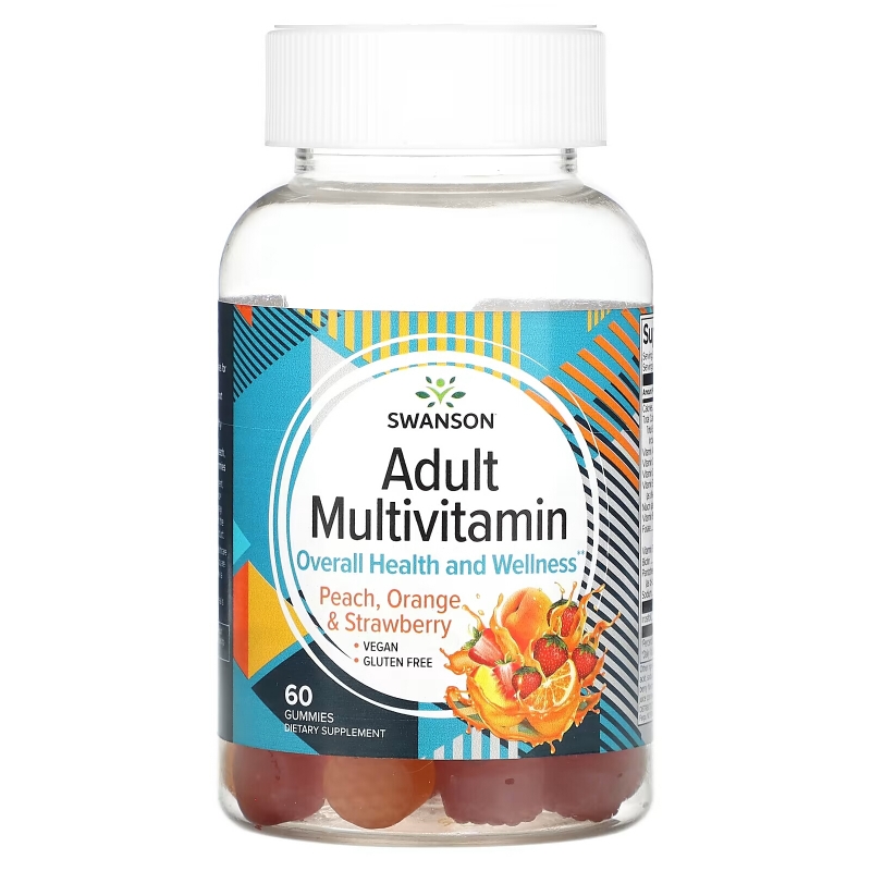 Swanson, Adult Multivitamin, Peach, Orange & Strawberry, 60 Gummies