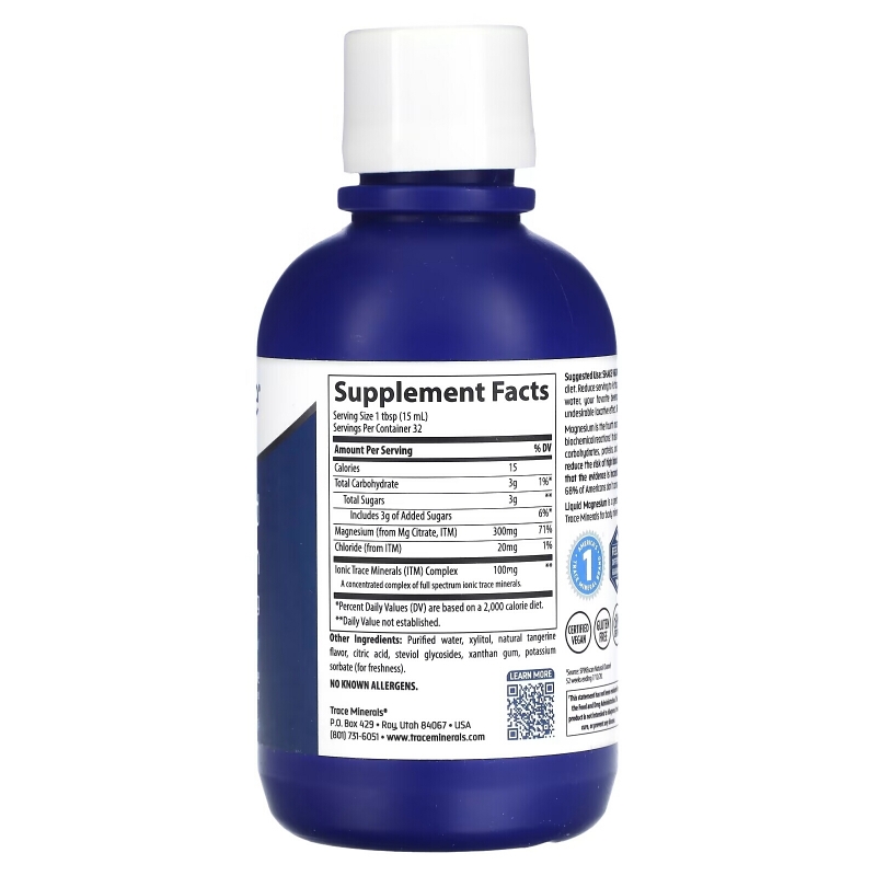Trace Minerals ®, Liquid Magnesium, Tangerine, 300 mg, 16 fl oz (473 ml)