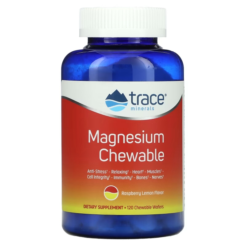Trace Minerals Research, Magnesium Chewable, Raspberry Lemon Flavor, 120 Chewable Wafers
