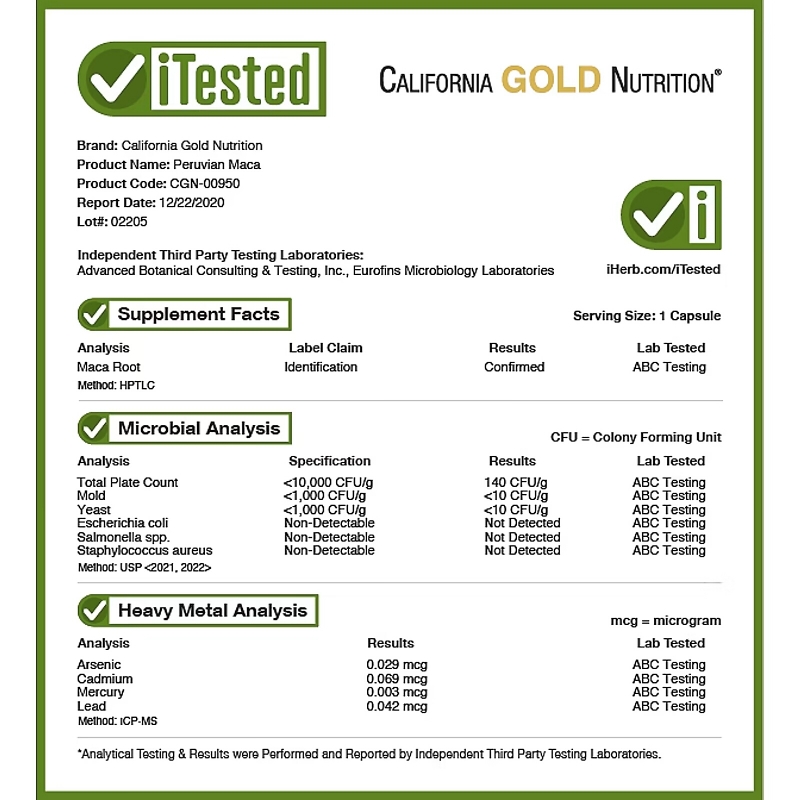 California Gold Nutrition Мака 500 мг 240 растительных капсул