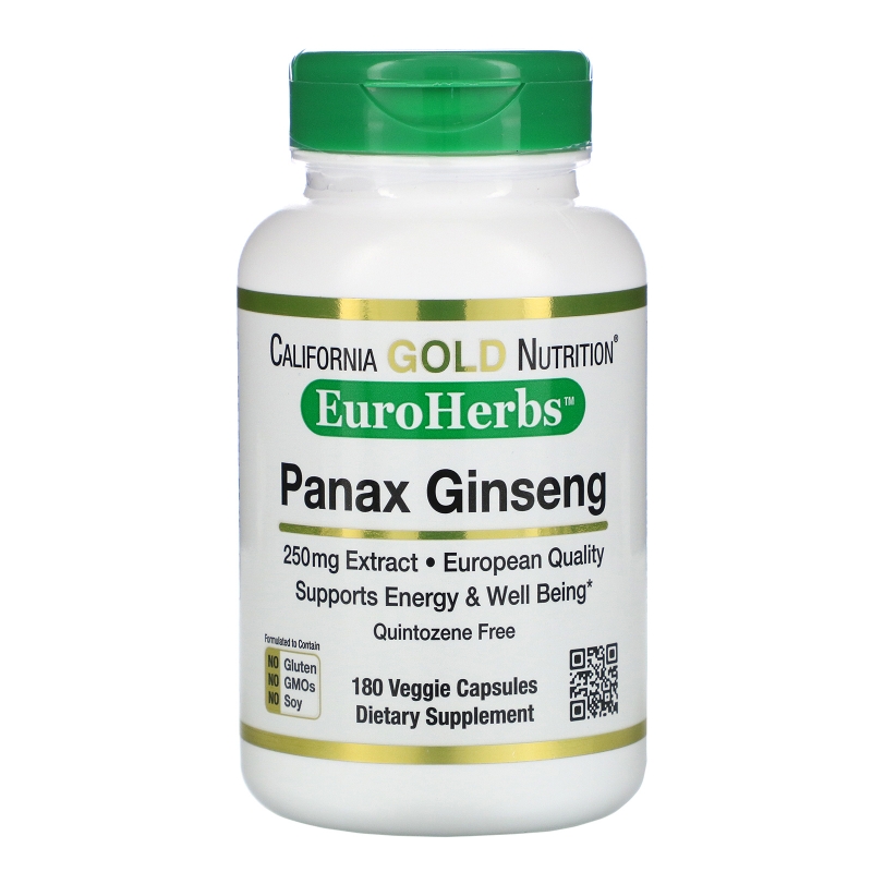 California Gold Nutrition, EuroHerbs, Panax Ginseng Extract, 250 mg, 180 Veggie Capsules