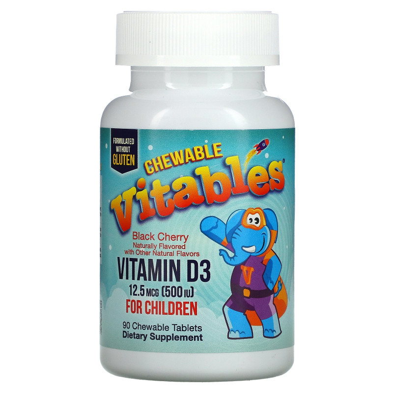 Vitables, Vitamin D3 Chewables for Children, Black Cherry, 12.5 mcg (500 IU), 90 Vegetarian Tablets