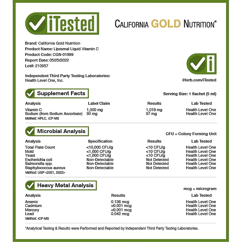 California Gold Nutrition, Liposomal Liquid Vitamin C, Unflavored, 1000 mg, 30 Sachets, 0.17 fl oz (5 ml) Each