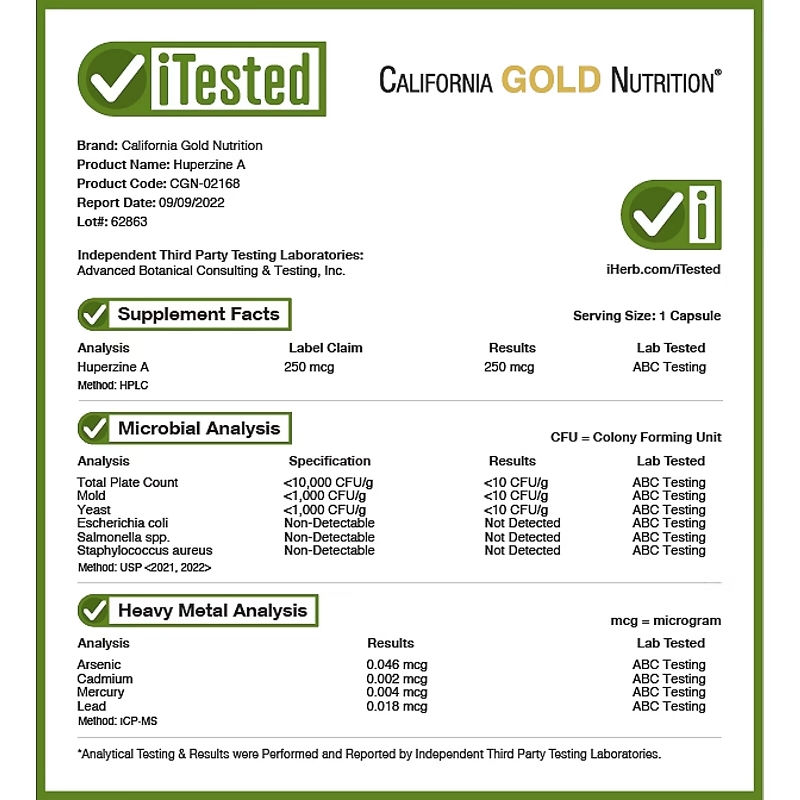 California Gold Nutrition, гуперзин А, 250 мкг, 90 растительных капсул